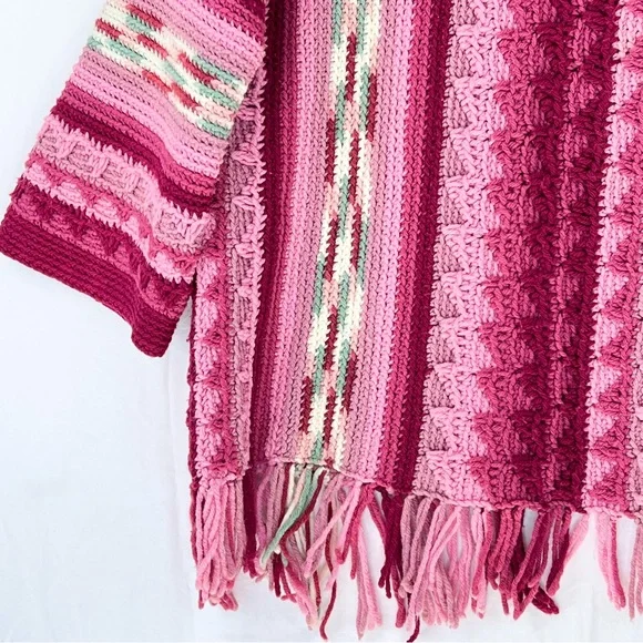 Honeybea Upcycled Vintage Afghan Sweater Cardigan OS Pink - Picture 10 of 13